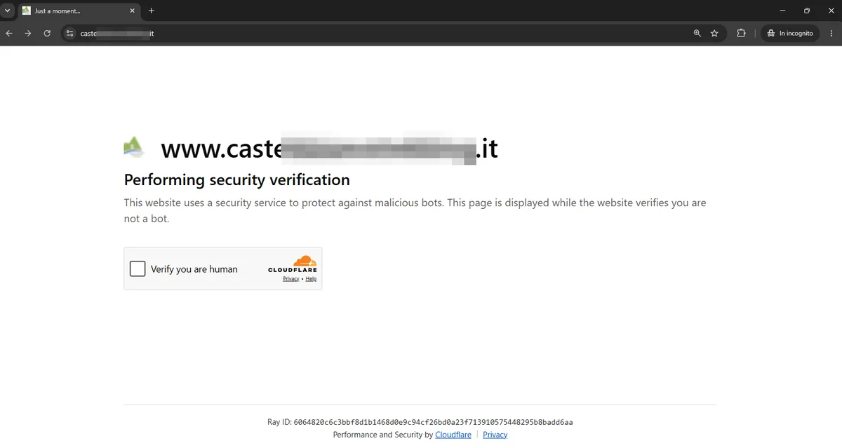 Acto 1: falsa challenge de Cloudflare con casilla 'Verify you are human', servida por el sitio comprometido con el dominio legítimo en la barra y en el título
